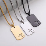 Classic Hollow Cross Military Dog Tag Stainless Steel Pendant Necklace