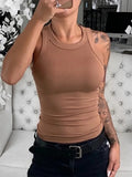 Womens Round Neck Ribbed Tank Top Camisole