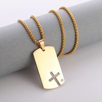 Classic Hollow Cross Military Dog Tag Stainless Steel Pendant Necklace