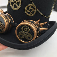 Steam Punk Wool Top Hat with gears and goggles