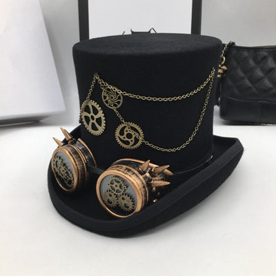 Steam Punk Wool Top Hat with gears and goggles