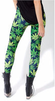 LEGGINGS leaf pattern green pants