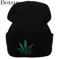 New Fashion Men Women Winter Weed Leaf Beanie Hats Warm Hip Hop Punk Knitting Winter Hat For Women Autumn Woolen Cap Skullies