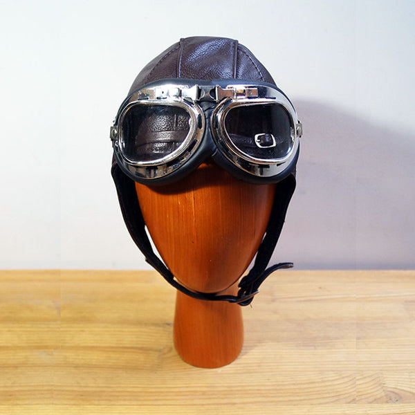 Retro Leather Aviator Hat with Goggles