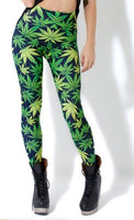 LEGGINGS leaf pattern green pants