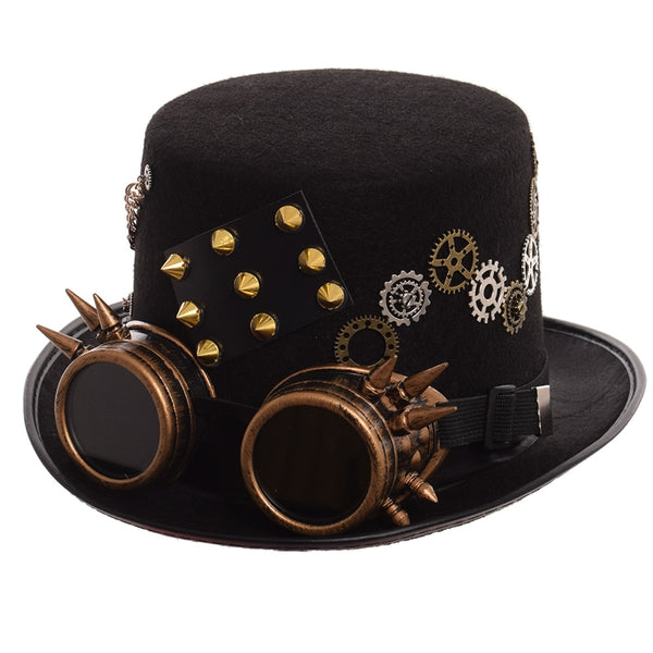 Gothic Vintage Steam Punk Hat with rivets and goggles