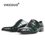 Patina Green 100%Handmade Crocodile Leather Shoes