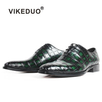 Patina Green 100%Handmade Crocodile Leather Shoes