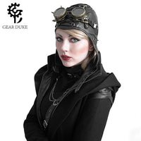 Aviator Steampunk Hat Steam Punk Vintage PU Leather Flying cap millinery goggles